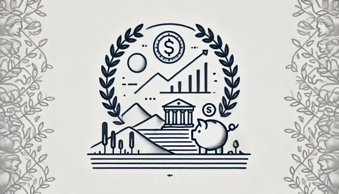 A minimalist landscape image featuring a single finance-related element with subtle stoic influences. learning investing tips to build a strong financial future.