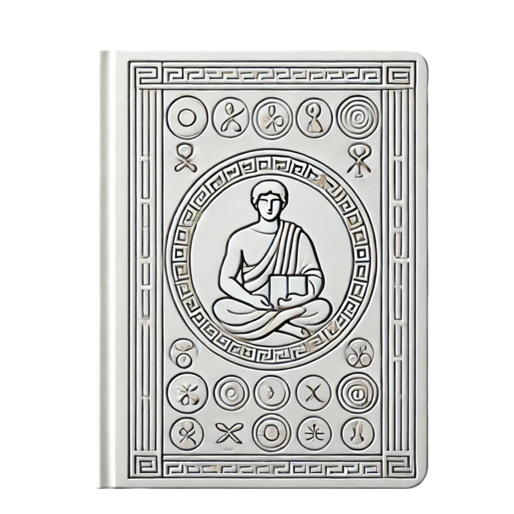 Minimalistic image of a stoic book with clean lines and subtle grey colors on a completely white background