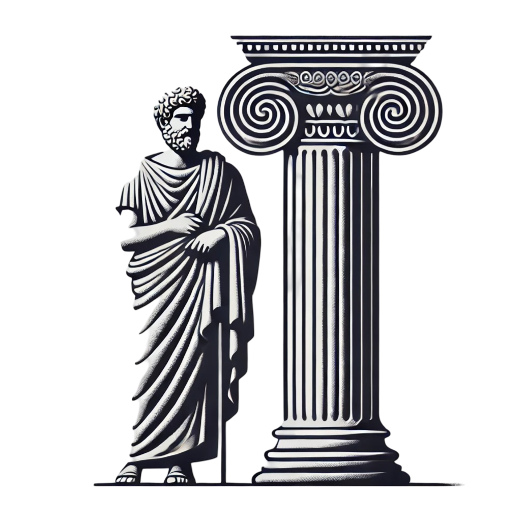 A minimalist image featuring a classical stoic pillar, set against a pure white background, symbolizing strength and resilience